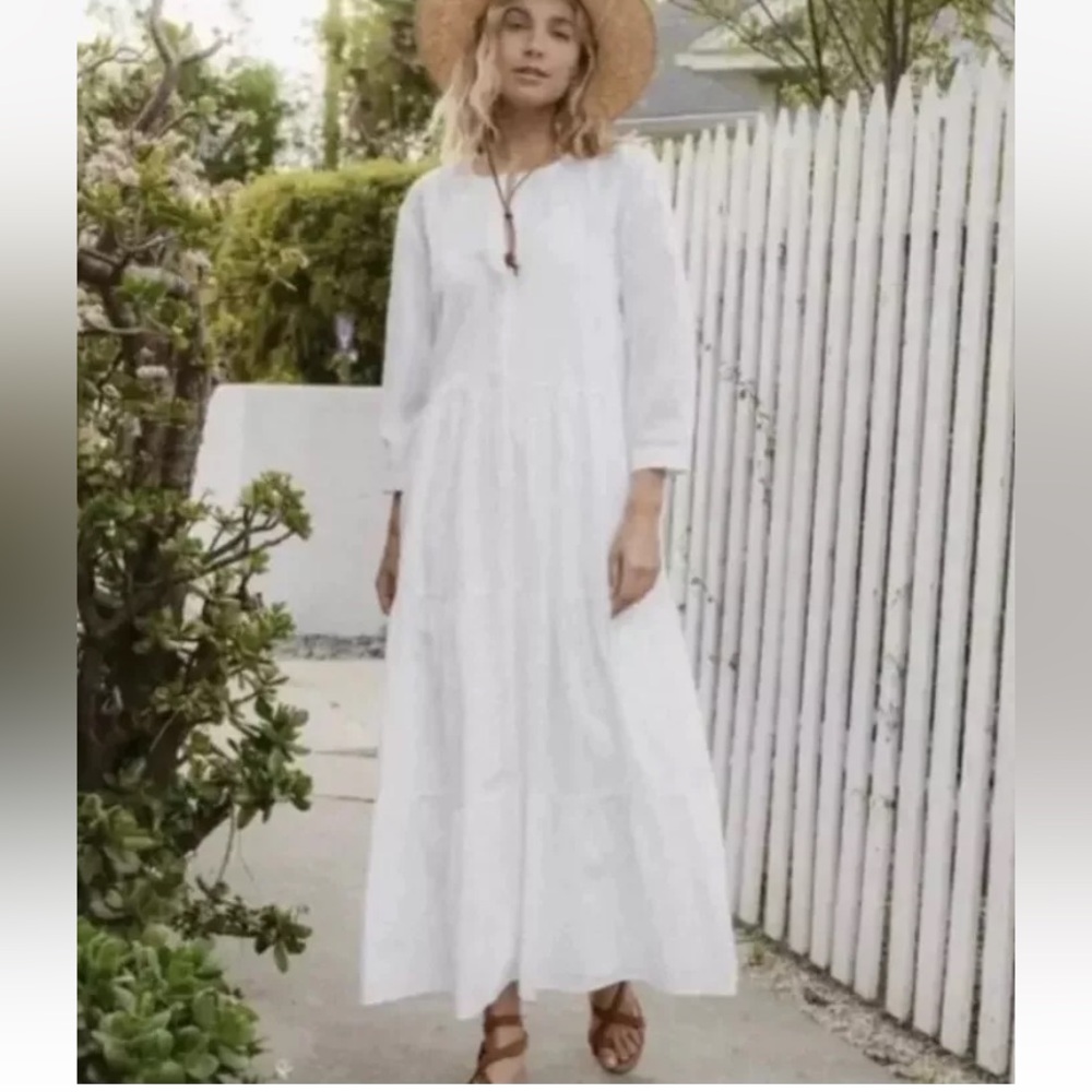 NEW WITH TAGS Jenni Kayne James Tiered 3/4 Sleeve Linen Blend Dress